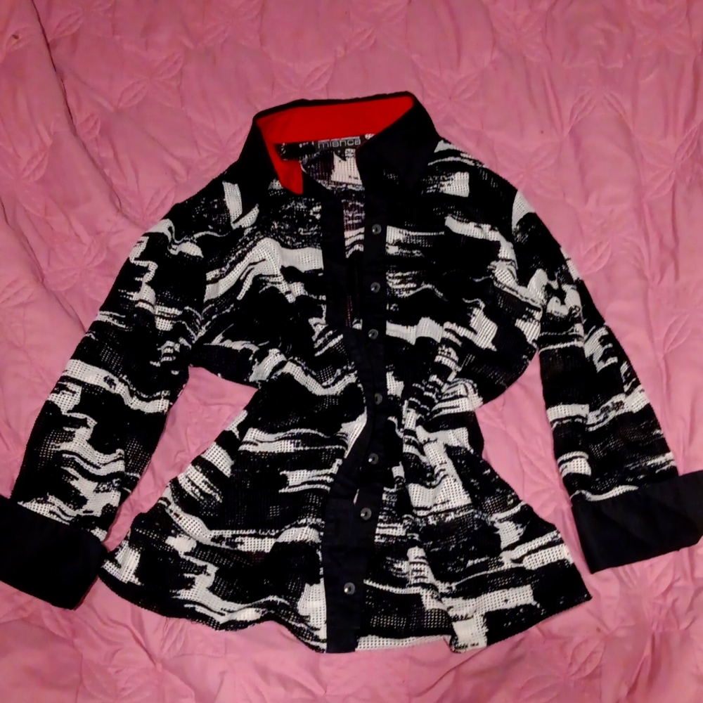 Medium Net Black and white cover up button up by mishca